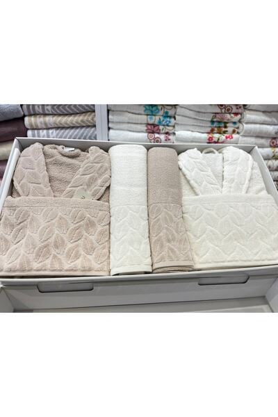 Nurpak Οικογενειακό Σετ Μπουρνούζι Hazal 8 τεμαχίων Καφέ-κρεμ