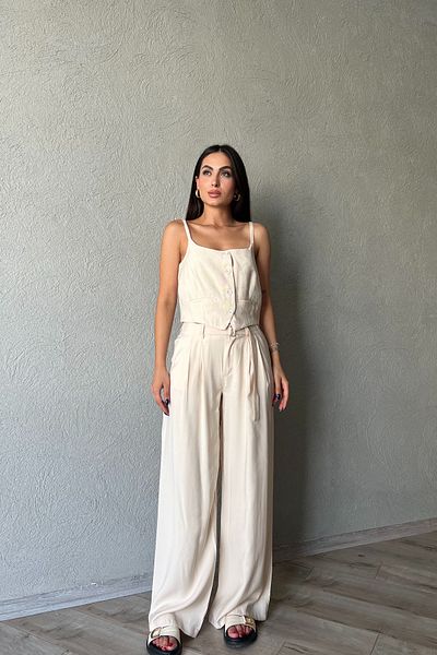 Seda Yalçın Atelier Palazzo Trousers and Vest Set - Stone Hanger Detail