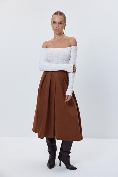 Tuba Butik Boat Neck Crop Knitwear Ecru Women's Sweater