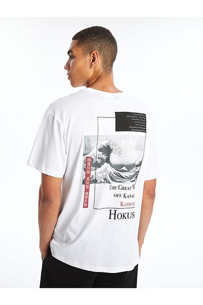 LC Waikiki LCW Herren-T-Shirt mit Rundhalsausschnitt, kurzärmlig, bedruckt, gekämmte Baumwolle