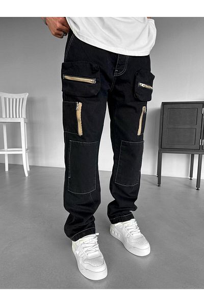 ablukaonline Μαύρο Loose Fit Ανδρικό Jean - Multi-Pocket