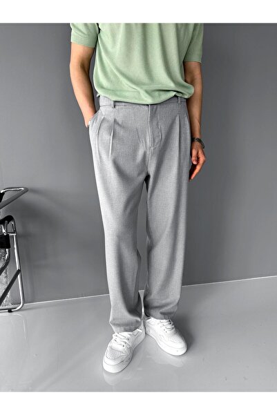 ablukaonline Erkek Baggy Fit Kumaş Pantolon Gri