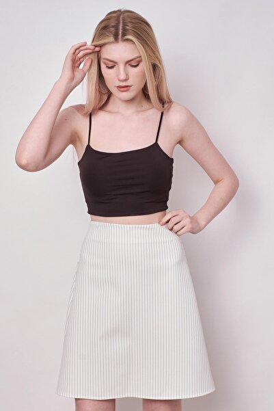 Jument Fustă clopot cu talie înaltă cu dungi din țesătură lycra pentru femei - linie cremă