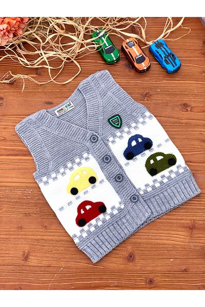 tinitins Boy's Colorful Car Embroidered Knitwear Vest