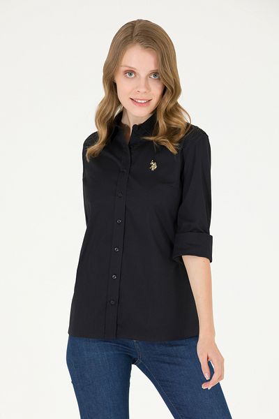 U.S. Polo Assn. Cămașă de bază neagră cu mânecă lungă pentru femei 50262946-VR046
