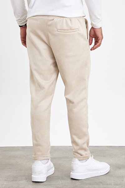 MADZEYMODA New Season Men's Suede Double Leg Grass Detailed Beige Trousers Mz22036
