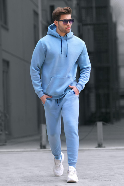 BayBayan طقم بدلة رياضية بغطاء للرأس مقاس كبير للرجال مكون من 3 خيوط نقطية