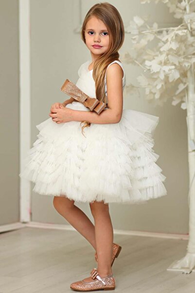 Riccotarz Κοριτσίστικο γκλίτερ φιόγκο Λεπτομερές βραδινό φόρεμα από τούλι με στρώσεις