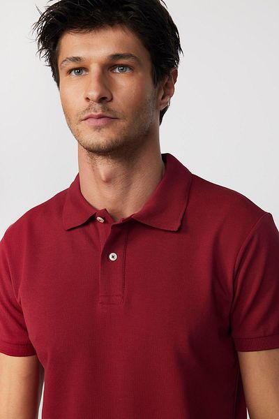 Tudors Ανδρικό μπλουζάκι Slim Fit Slim Fit 100% βαμβακερό απλό πικέ Claret Red polo γιακά μπλουζάκι