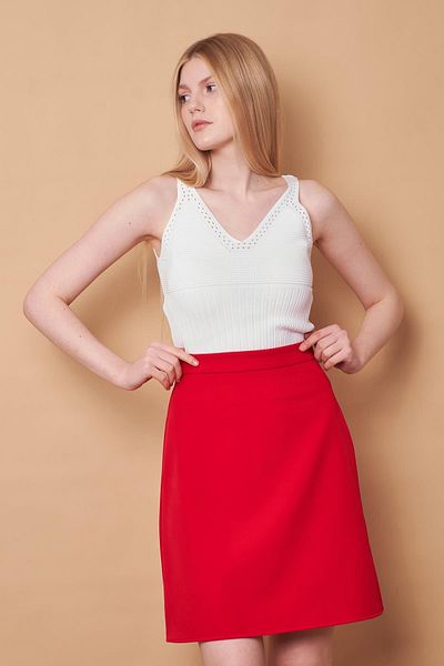 Jument High Waist Light Lycra Fabric Knee Length Bell Skirt-red