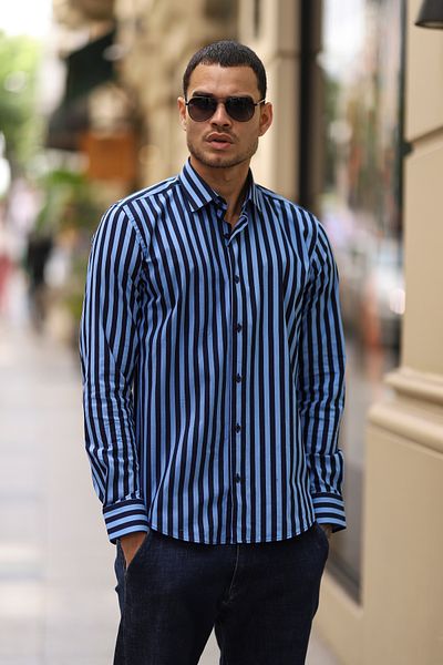 PASSERO Slim Fit Striped Lycra Shirt