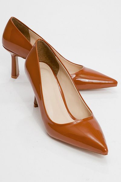 LuviShoes Calse Tan Patent Leather Women's Heeled Shoes