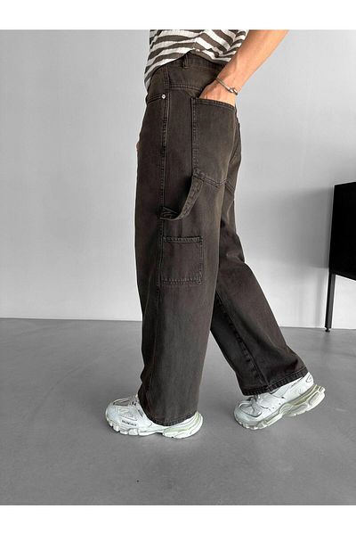 ablukaonline Men's Extra Baggy Fit Washed Side Pocket Detailed Jean Brown