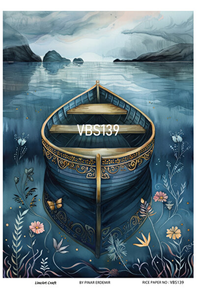 LİNEART VBS139 - ورق تزيين نحاسي بنمط قارب البحر الأزرق مقاس 29 × 42 سم