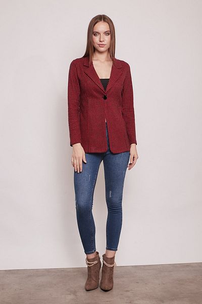 Jument Plaid Patterned Collar Long Sleeve Single Button Woolen Fabric Blazer Jacket-red Polka Dot Square