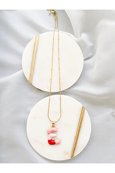 Zeta Collection Perline Blu Renkli Balon E harfli kolye- kararma yapmaz- pembe