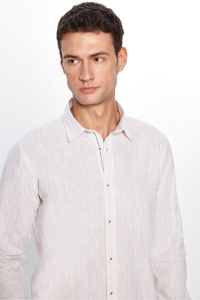 Tudors Pánská Slim Fit bavlněná lněná košile s dlouhým rukávem, nárameníky