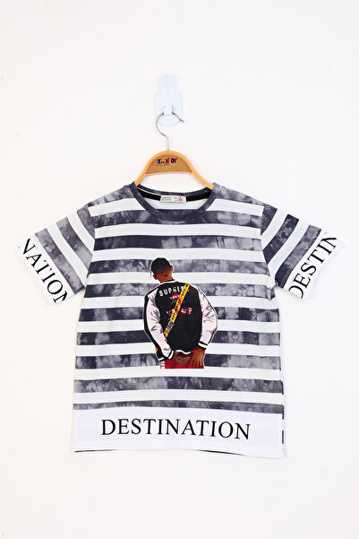 Toontoy Πλήρες μπλουζάκι B με τύπωμα με ρίγες για αγόρι