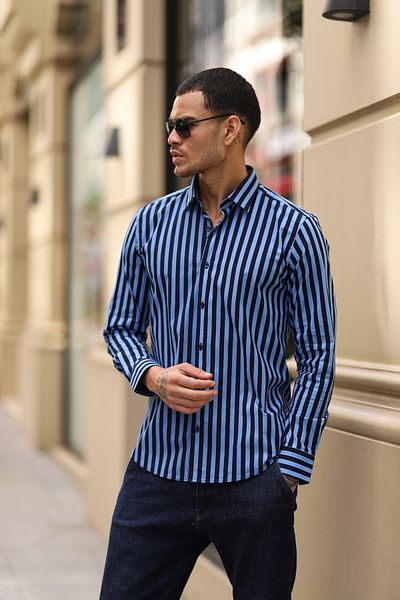 PASSERO Slim Fit Striped Lycra Shirt