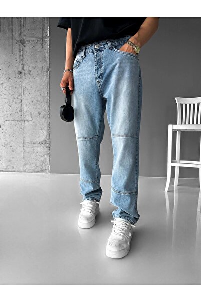 ablukaonline Férfi táskás szabású mosható blokk részletes Jean világoskék