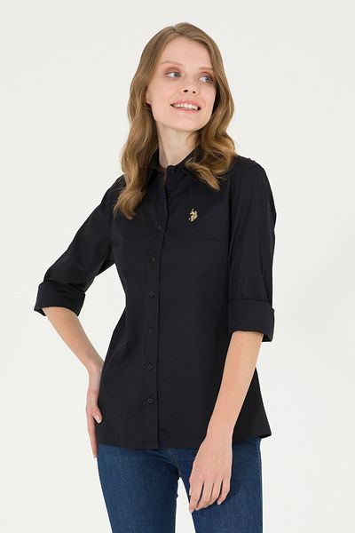 U.S. Polo Assn. Cămașă de bază neagră cu mânecă lungă pentru femei 50262946-VR046
