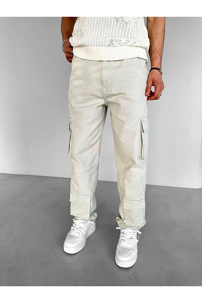 ablukaonline Men's Patch Pocket Detailed Drawstring Cargo Pants Stone Color