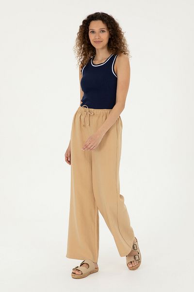 U.S. Polo Assn. Women's Camel Loose Relax Fit Canvas Trousers 50289449 -Vr015