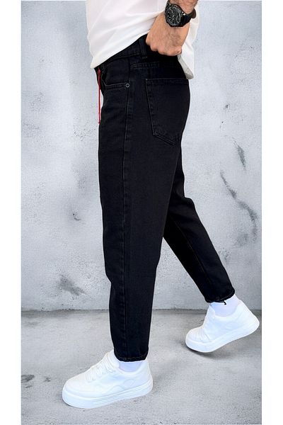 DENIM MAN Men's Black Boyfriend Patterned Jeans