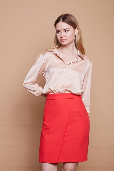 Jument High Waist Wrap Double Breasted Cotton Lycra Fabric Pencil Office Skirt -coral