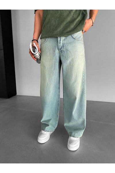 ablukaonline Ľadovo modré pánske džínsové nohavice - Super Baggy Fit, ktoré možno prať