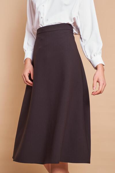 Jument Fustă de damă, cu talie înaltă, sub genunchi, din țesătură lycra ușoară - neagră