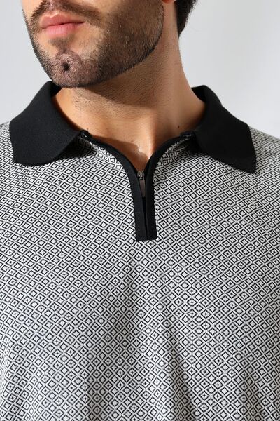 GW Men's Black Polo Collar Zippered T-Shirt - Soft Texture, Regular Fit Little Baklavajakar