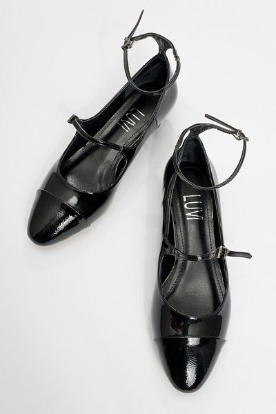 LuviShoes Pantofi cu toc mic pentru femei USTER din piele lacuita neagra