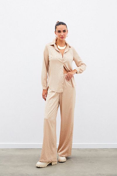 Sateen Pantaloni cu talie elastică cu model CAMEL