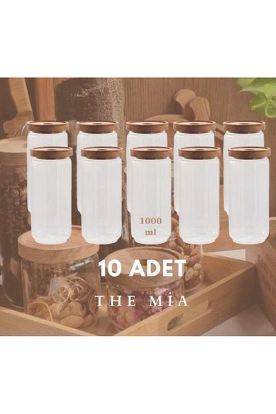 The Mia 10-Piece Large Size Glass Storage Set with Wooden Lid - 1000 ml Cam0315