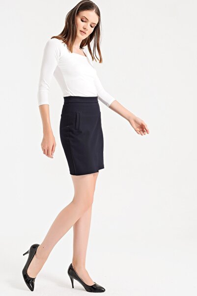 Jument Fustă de birou tip creion cu talie înaltă din bumbac lycra - 