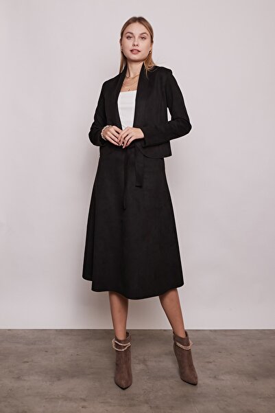 Jument Fusta lungă cu talie înaltă din țesătură din piele intoarsa din lycra