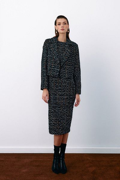 Sateen Rochie creion din tweed fără mâneci - NEGRU