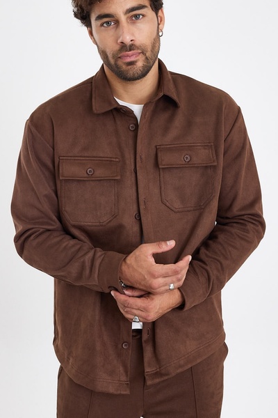 MADZEYMODA New Season Ανδρικό πουκάμισο Scuba καφέ σουέντ Mz19808