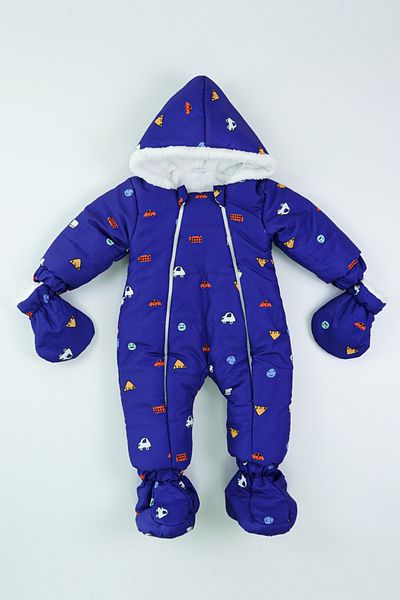 MAİBELLA Winter Baby Girl and Boy Hooded Jumpsuit with Gloves - Car Bus Pattern, Fur and Booties