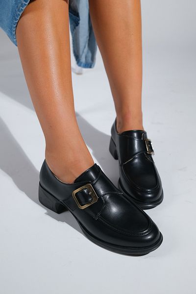 LuviShoes Alonia Black Skin Women's Loafer Shoes