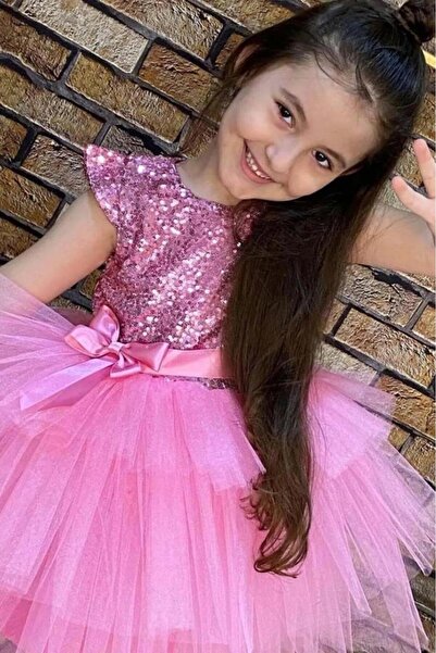 Riccotarz Κοριτσίστικο βραδινό φόρεμα με κεντητό ροζ Katkat με παγιέτες