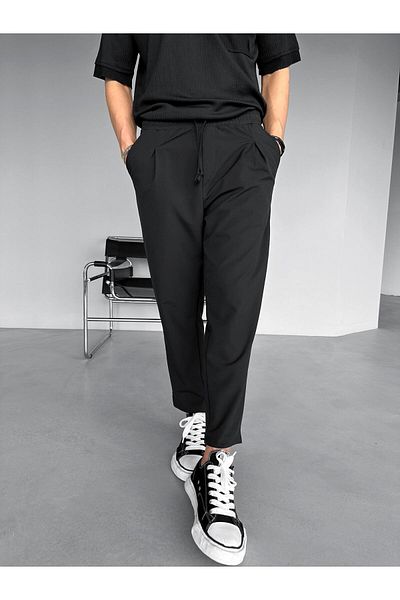 ablukaonline Men's Regular Fit Parachute Fabric Trousers Black