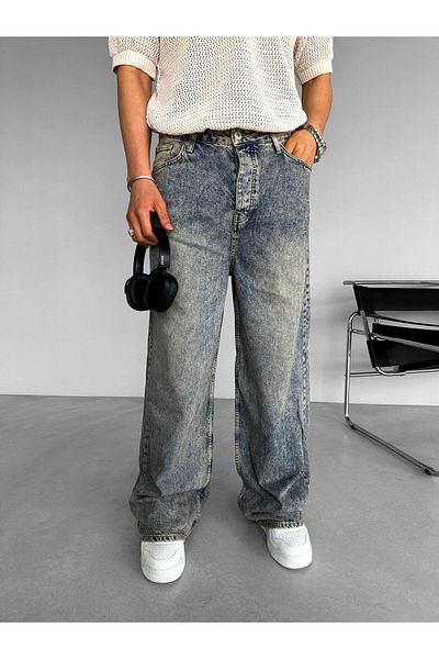 ablukaonline Ανδρικό τζιν παντελόνι Super Baggy Fit με λεπτομέρεια που πλένεται