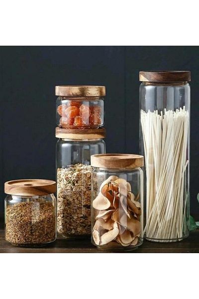 The Mia 4 Sizes 16-Piece Glass Storage Set with Wooden Lid - 1000-700-500-300 ml