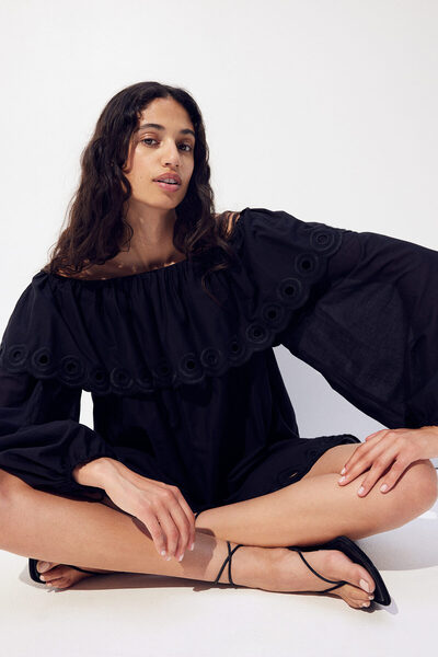 H&M Omuzları Açık Pamuklu Elbise