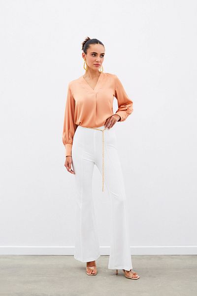 Sateen V-Neck Satin Blouse - Somon