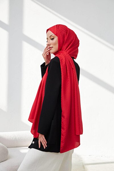 İpekhan Lego Pattern Silky Jacquard Shawl Red 9004-16