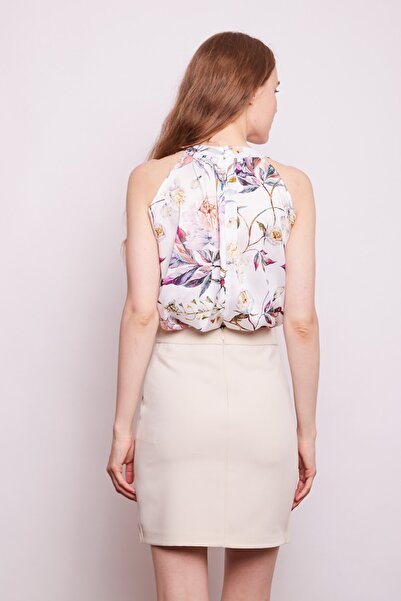 Jument Fusta de birou creion din bumbac și lycra cu talie înaltă - șampanie