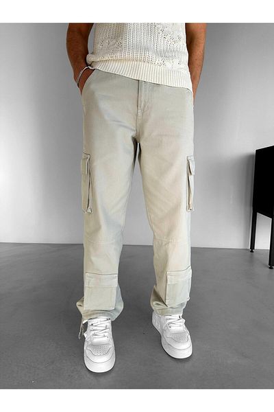 ablukaonline Men's Patch Pocket Detailed Drawstring Cargo Pants Stone Color